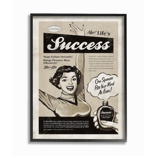 Stupell Industries Success Spray Funny Vintage Comic Wall Accent with Black Frame